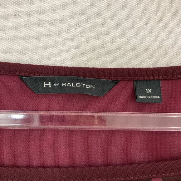 H by Halston Burgundy Animal Print Boat Neck 3/4 Sleeve Tie Front Dress 1X - Picture 2 of 10